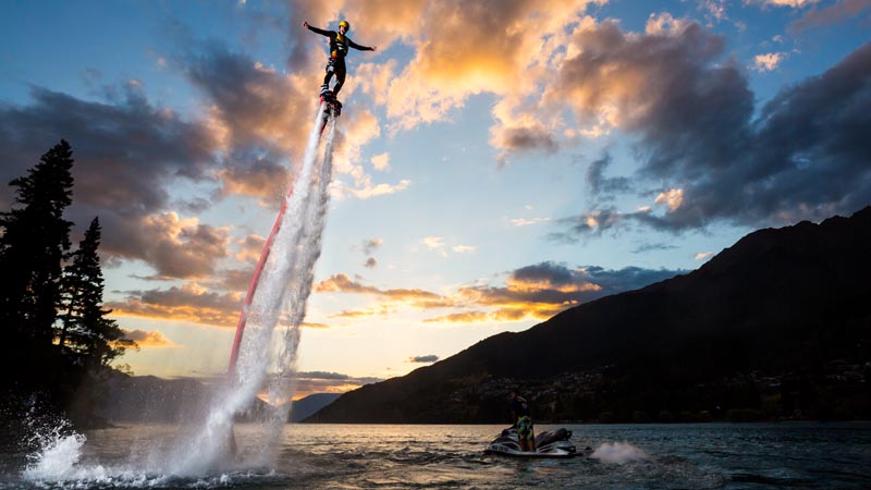 On your hero flight you’ll be flying up to heights of 30ft and be learning how to dive into the water and shoot back out again, like a jet-propelled dolphin.
